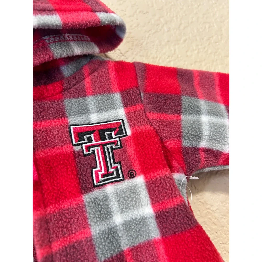 Colosseum 3-6M Texas Tech Red Raiders Plaid Fleece Hooded Union Suit Red